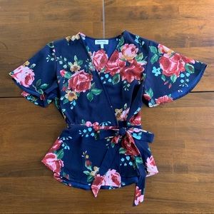 Floral-Print Wrap Blouse